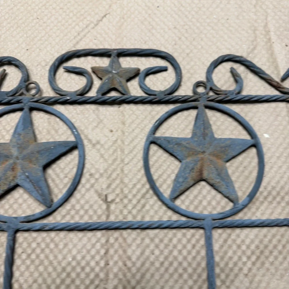 Rustic Wrought Iron Texas Star Wall Hook Rack Western Metal Coat Hat Hanger Gray